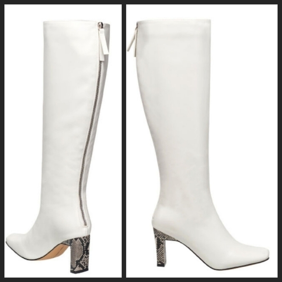 NEW! FRENCH CONNECTION Tall Liv Boots Snakeskin Heel Zipper Accent 6. - Picture 1 of 9